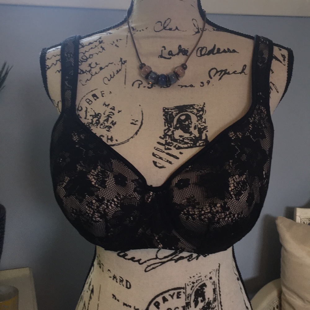 Cacique Black Lace Padded  Underwire Bra, Sz 42D